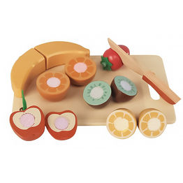 Set de fruits & planche & couteau en bois