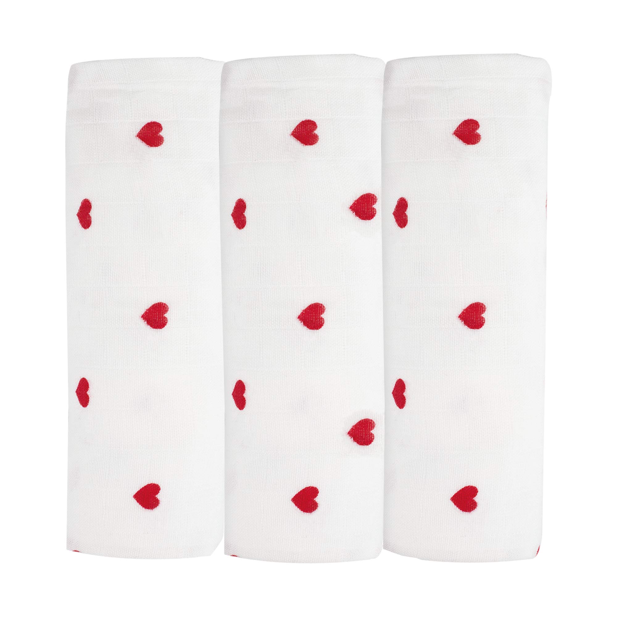 Lot de 3 langes Coton - 70x70cm - Coeur