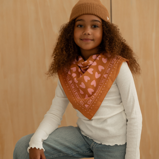 Foulard Cœurs - Marron/rose
