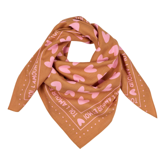 Foulard Cœurs - Marron/rose
